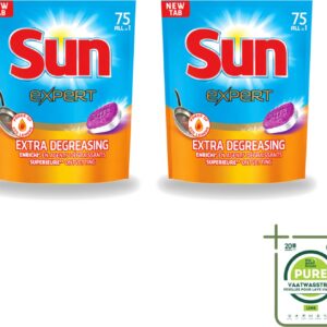 2 x Sun Expert - All-in-1 - Vaatwastabletten - Extra Ontvettend - 75 Tabletten - Grootverpakking - Vaatwastabletten - Vaatwasmiddel - Ontvetting - Vaatwasser - Vaat Reinigen (8721643717248)