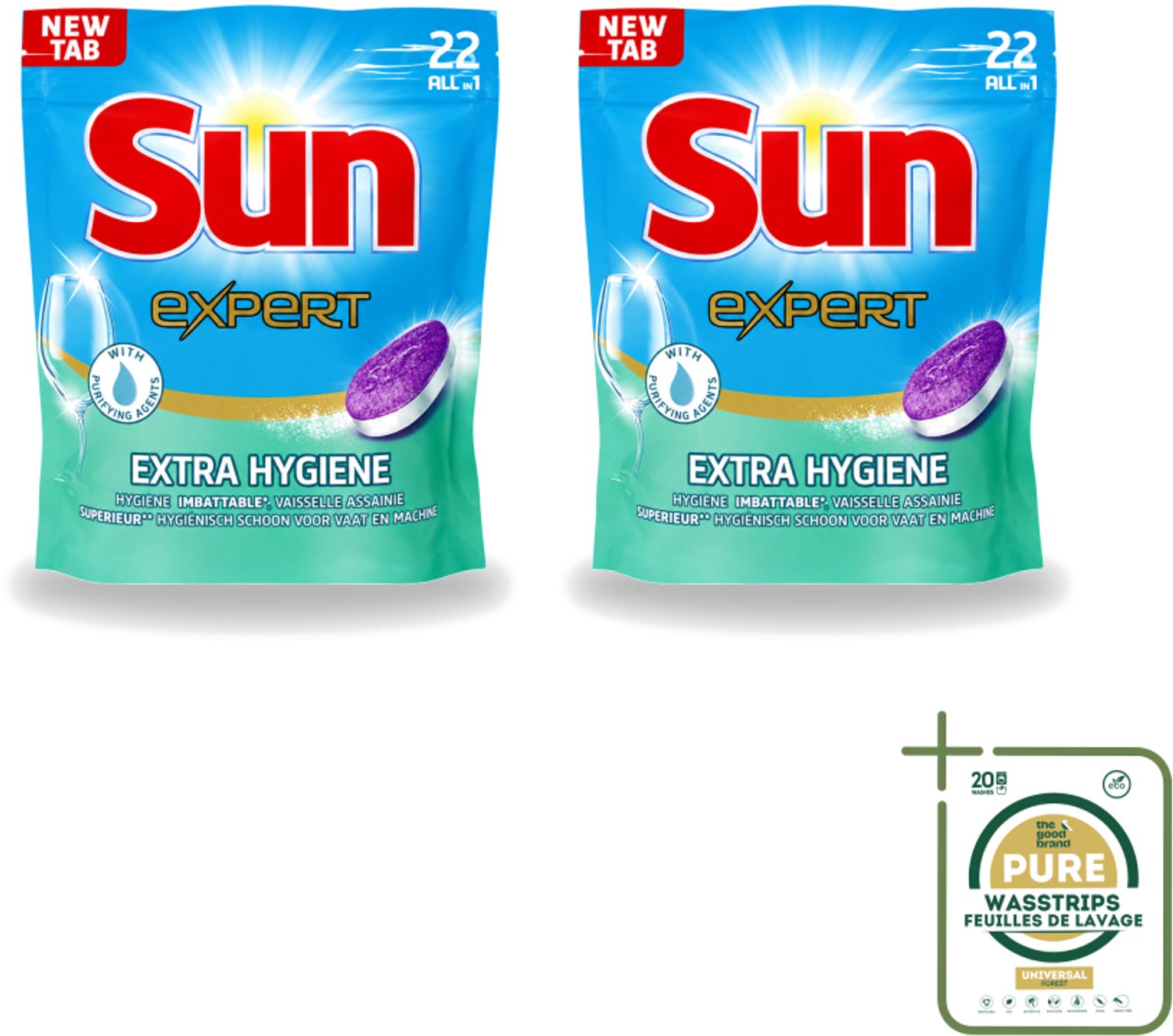 2 x Sun Expert - Extra Hygiëne - Vaatwastabletten - 22 Tabletten - Vaatwastabletten - Hygiëne - Vaatwasser - Reiniging - Kalk (8721643724529)