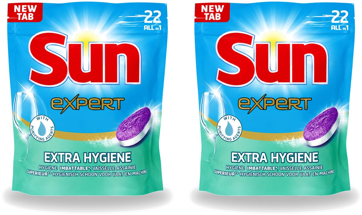 2 x Sun Expert - Extra Hygiëne - Vaatwastabletten - 22 Tabletten - Voordeelverpakking - 2 stuks (8721643710065)