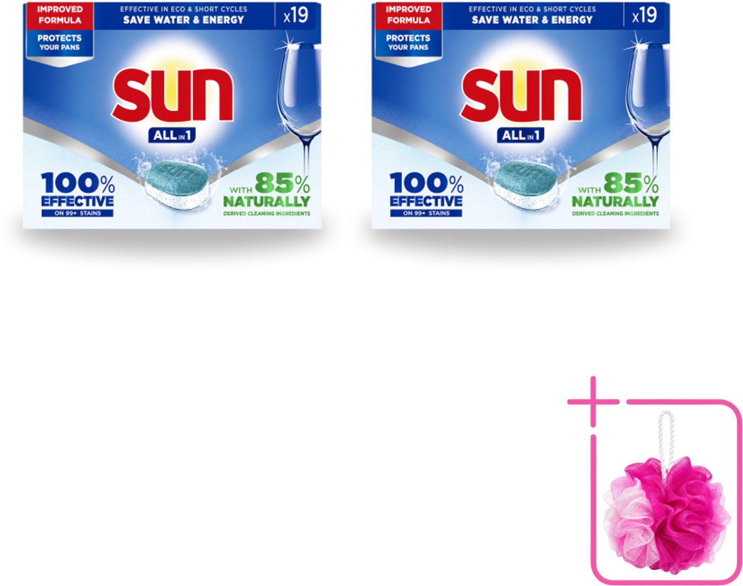 2 x Sun - Vaatwastabletten - All-in-1 Neutraal - 19 tabletten - Bulkverpakking - Vaatwasmiddel - Vaatwastablet (8721643612451)