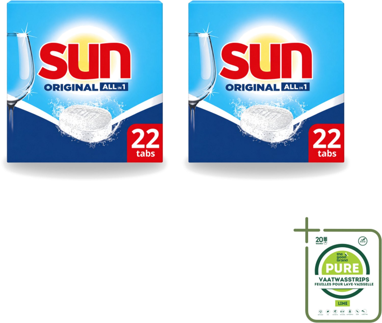 2 x Sun - Vaatwastabletten - All-in-1 Original - 22 tabletten - Grootverpakking - Vaatwastabletten - Vaatwassen - Reiniging - Glans - Spoelglans (8721643738533)
