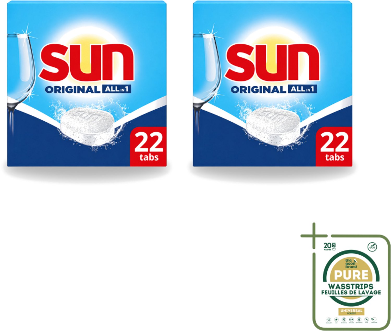 2 x Sun - Vaatwastabletten - All-in-1 Original - 22 tabletten - Vaatwastabletten - Vaatwassen - Reiniging - Glans - Spoelglans (8721643741397)