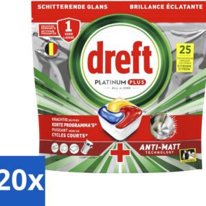 20 x Dreft - Vaatwastabletten - Platinum Plus All-in-One Citroen - Frisse geur - 25 Tabletten - Vaatwasmiddel - Anti-dofheid - Glans Herstellen - Vaatwasmachine - Vaatwastablet (8721418547445)