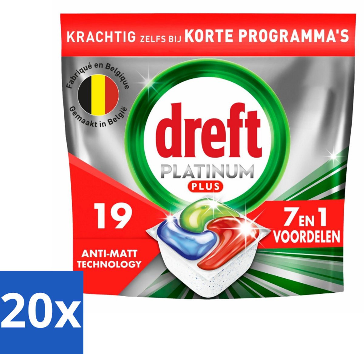 20 x Dreft - Vaatwastabletten - Platinum Plus All-in-One - Krachtige reiniging - 19 Tabletten - Vaatwasmiddel - Vaatwastabletten - Glans Herstellen - Vaat Reinigen - Vaatwasser (8721418547278)