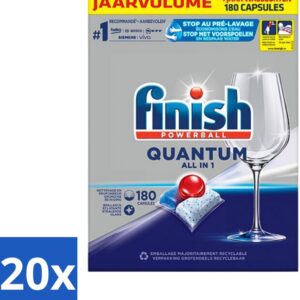 20 x Finish Powerball - Quantum All in 1 - Vaatwastabletten - 180 Tabletten - Vaatwassen - Vaatwastabletten - Vaatwasmiddel - Vaatwasmiddel Tabletten - Vaatwasmiddel Quantum (8721418111585)