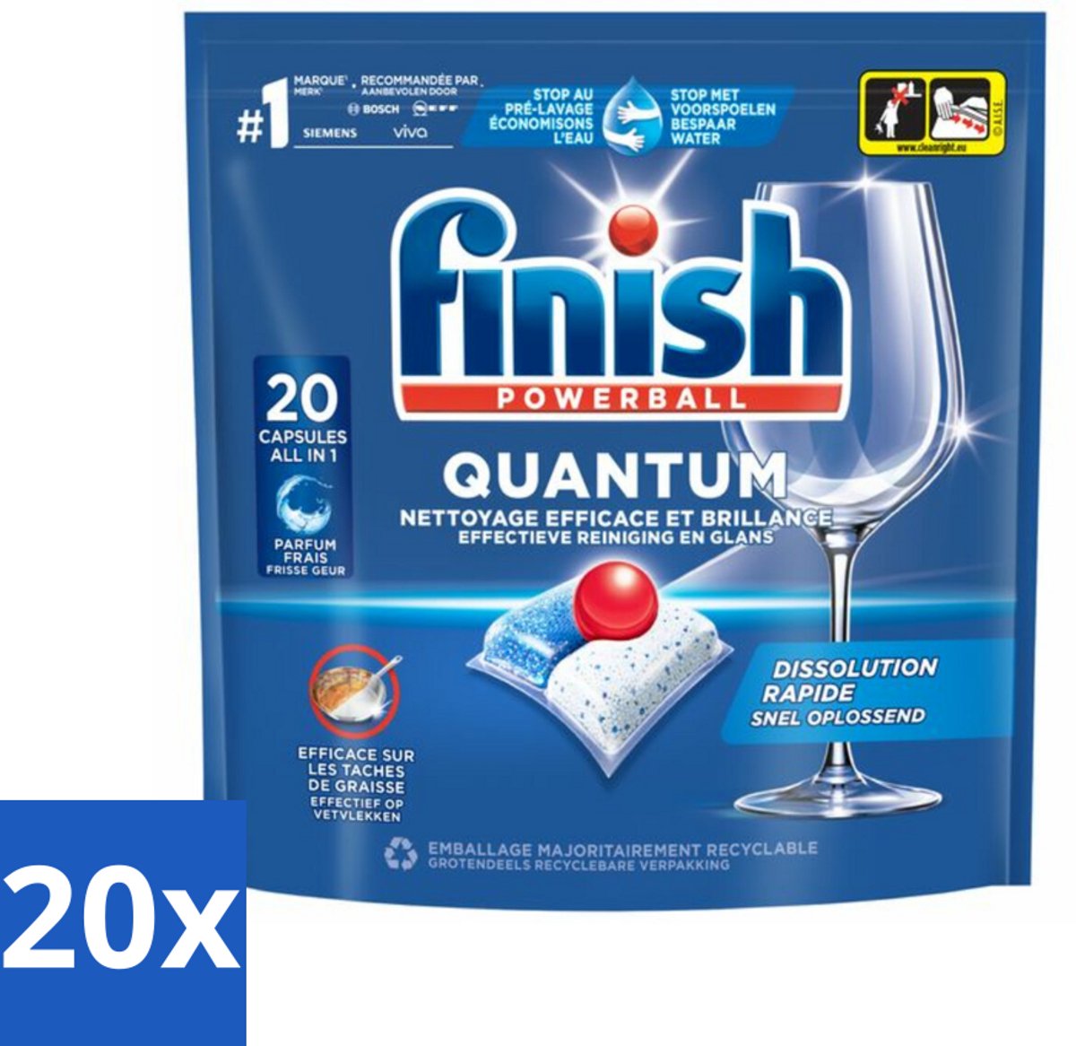 20 x Finish - Vaatwasmiddel - Quantum Vaatwastabletten Regular - Diepe Reiniging - 20 capsules - Vaatwasmiddel - Vaatwasmiddel Tablet - Vaatwasmiddel Quantum - Vaatwasmiddel Diepe Reiniging - Vaatwasmiddel Glans (8721418554276)