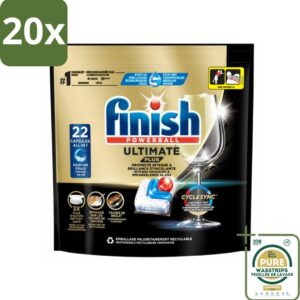 20 x Finish - Vaatwasmiddel - Ultimate Plus Vaatwastabletten Regular - Krachtige Alles-in-1 Reiniging - 22 capsules - Grootverpakking - Vaatwasmiddel - Vaatwastablet - Vaatwasmachine - Reinigingsmiddel - Glans (8122525488773)