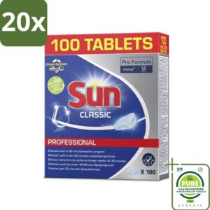 20 x Sun Classic - Pro Formula - Vaatwastabletten - 100 Tabletten - Grootverpakking - Vaatwastabletten - Vaatwasser Tabletten - Vaatreiniger - Hardnekkige Vlekken - Glans (8017551748758)