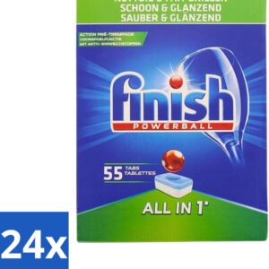 24 x Finish Powerball - All in 1 - Vaatwastabletten - Schoon & Glans - 55 Tabletten - Vaatwastabletten - Vaatwasser - Schoonmaak - Glans - Diepe Reiniging (8721418064799)