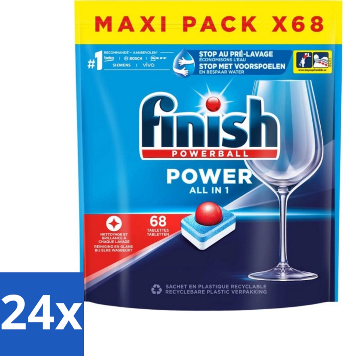 24 x Finish Powerball - Power All in 1 - Vaatwastabletten - Reiniging & Glans - 68 Tabletten - Vaatwastabletten - Vaatwasser - Diepe Reiniging - Glanzend Resultaat - Alles-in-één (8721418064645)