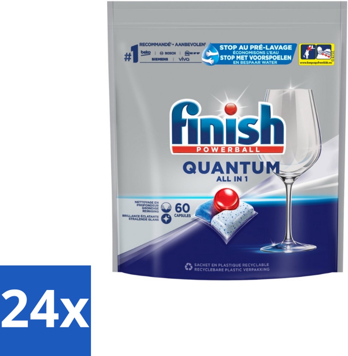24 x Finish - Vaatwastabletten - Quantum All-in-1 - 60 Capsules - Vaatwastabletten - Vaatwasser - Diepe Reiniging - Glans - Vaatwascapsules (8721418064683)