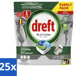 25 x Dreft - Vaatwastabletten - Platinum All-in-One Origineel - Grootverpakking - 96 Tabletten - Vaatwasmiddel - Vaatwastablet - Vetverwijdering - Vaatwasser Reinigen - Vaatwasser Filter Reinigen (8721418569515)