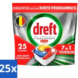 25 x Dreft - Vaatwastabletten - Platinum Plus All-in-One Citroen - Frisse geur - 25 Tabletten - Vaatwasmiddel - Anti-dofheid - Glans Herstellen - Vaatwasmachine - Vaatwastablet (8721418569584)