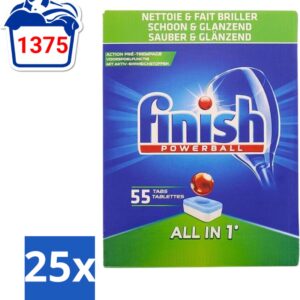 25 x Finish Powerball - All in 1 - Vaatwastabletten - Schoon & Glans - 55 Tabletten - Vaatwasmiddel - Vaatwastablet - Vaat Reinigen - Glans Behouden - Vaat Reinigen Zonder Voor Spoelen (8721418123298)