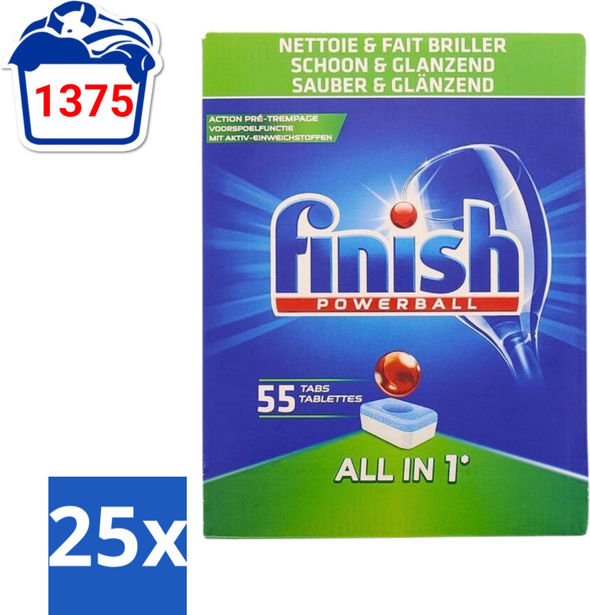 25 x Finish Powerball - All in 1 - Vaatwastabletten - Schoon & Glans - 55 Tabletten - Vaatwasmiddel - Vaatwastablet - Vaat Reinigen - Glans Behouden - Vaat Reinigen Zonder Voor Spoelen (8721418123298)