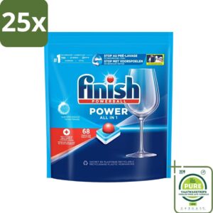 25 x Finish Powerball - Power All in 1 - Vaatwastabletten - Reiniging & Glans - 68 Tabletten - Grootverpakking - Vaatwastabletten - Vaatwassertabletten - Diepe Reiniging - Vlekken Verwijderen - Glanzend Resultaat (8017551764543)