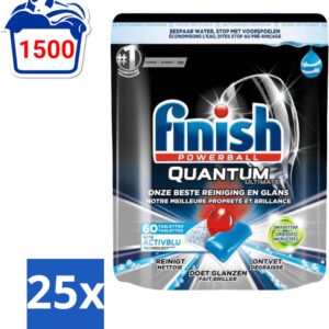 25 x Finish Powerball - Quantum Ultimate - Vaatwastabletten - Ontvetter - 60 Tabletten - Vaatwasmiddel - Vaatwastablet - Ontvetter - Vaat Reinigen - Vaatwasser (8721418121737)