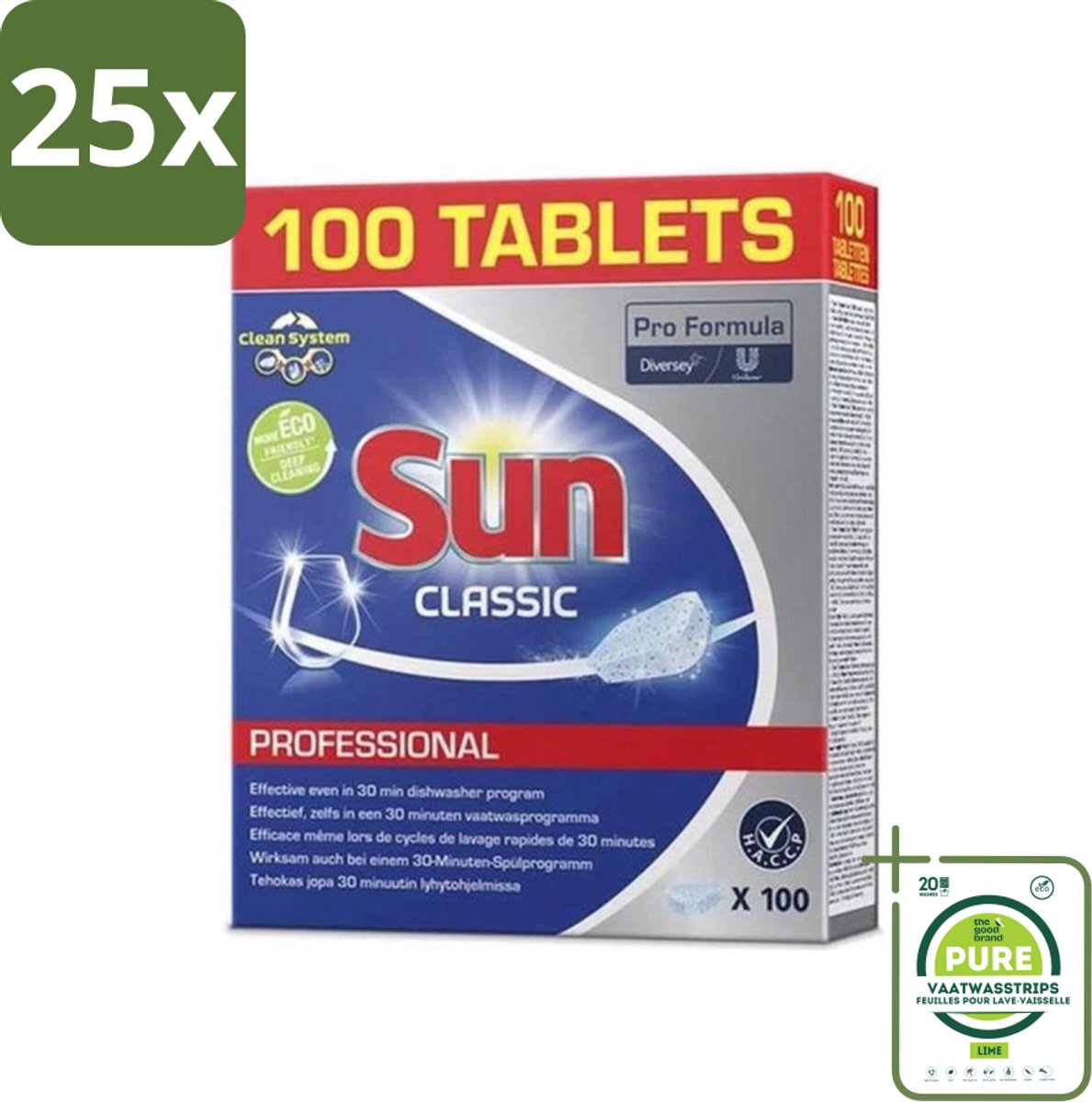 25 x Sun Classic - Pro Formula - Vaatwastabletten - 100 Tabletten - Grootverpakking - Vaatwastabletten - Vaatwasser Tabletten - Vaatreiniger - Hardnekkige Vlekken - Glans (8017551770797)