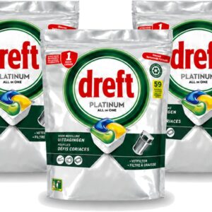 3 x Dreft - Vaatwastabletten - All-in-One Platinum - Lemon - 59 Tabletten - Bulkverpakking - 3 stuks (8721643088676)