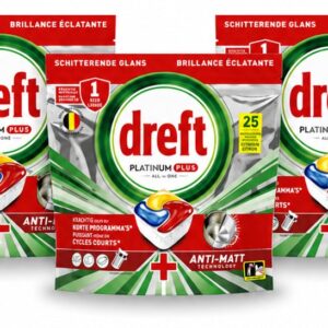 3 x Dreft - Vaatwastabletten - Platinum Plus All-in-One Citroen - Frisse geur - 25 Tabletten - Bulkverpakking - 3 stuks (8721643124169)