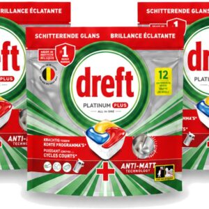 3 x Dreft - Vaatwastabletten - Platinum Plus All-in-One - Lemon - 12 Tabletten - Bulkverpakking - 3 stuks (8721643088690)