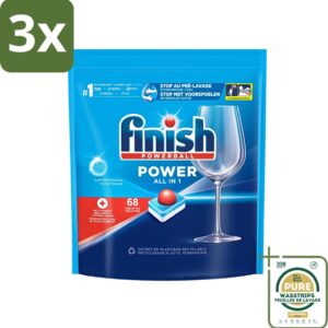 3 x Finish Powerball - Power All in 1 - Vaatwastabletten - Reiniging & Glans - 68 Tabletten - Grootverpakking - Vaatwastabletten - Vaat Reinigen - Vlekverwijderaar - Vaatwasmiddel - Krachtige Vaatwasmiddel (8027301885947)
