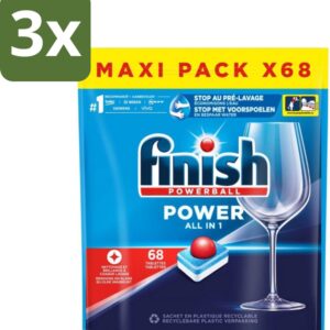3 x Finish Powerball - Power All in 1 - Vaatwastabletten - Reiniging & Glans - 68 Tabletten - Vaatwastabletten - Vaatwasmiddel - Reiniging - Vaatwasser - Anti-kalk (8721418817852)