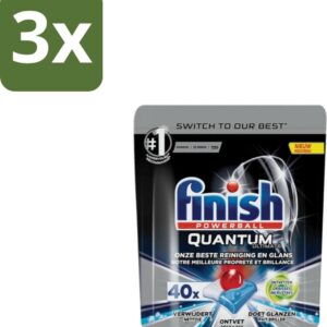 3 x Finish Powerball - Quantum Ultimate - Vaatwastabletten - Ontvetter - 40 Tabletten - Vaatwasmiddel - Vaatwastablet - Ontvetter - Vaatwasser - Vetverwijdering (8721418817845)