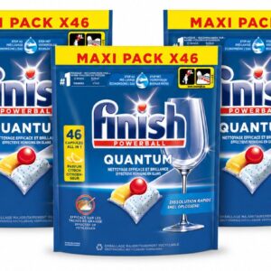 3 x Finish - Vaatwasmiddel - Quantum Vaatwastabletten Citroen - Diepe Reiniging & Frisheid - 46 capsules - Bulkverpakking - 3 stuks (8721643125715)