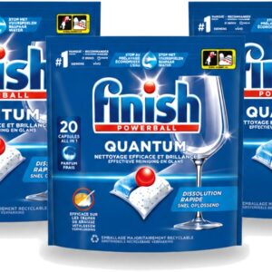 3 x Finish - Vaatwasmiddel - Quantum Vaatwastabletten Regular - Diepe Reiniging - 20 capsules - Bulkverpakking - 3 stuks (8721643125722)