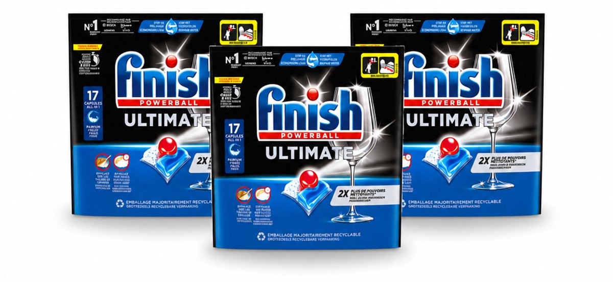 3 x Finish - Vaatwasmiddel - Ultimate Vaatwastabletten Regular - Krachtige Reiniging - 17 capsules - Bulkverpakking - 3 stuks (8721643125746)