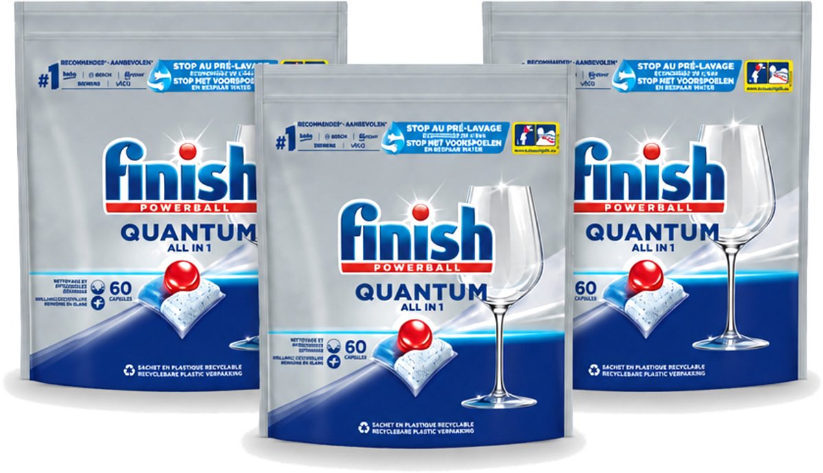 3 x Finish - Vaatwastabletten - Quantum All-in-1 - 60 Capsules - Bulkverpakking - 3 stuks (8721643003556)
