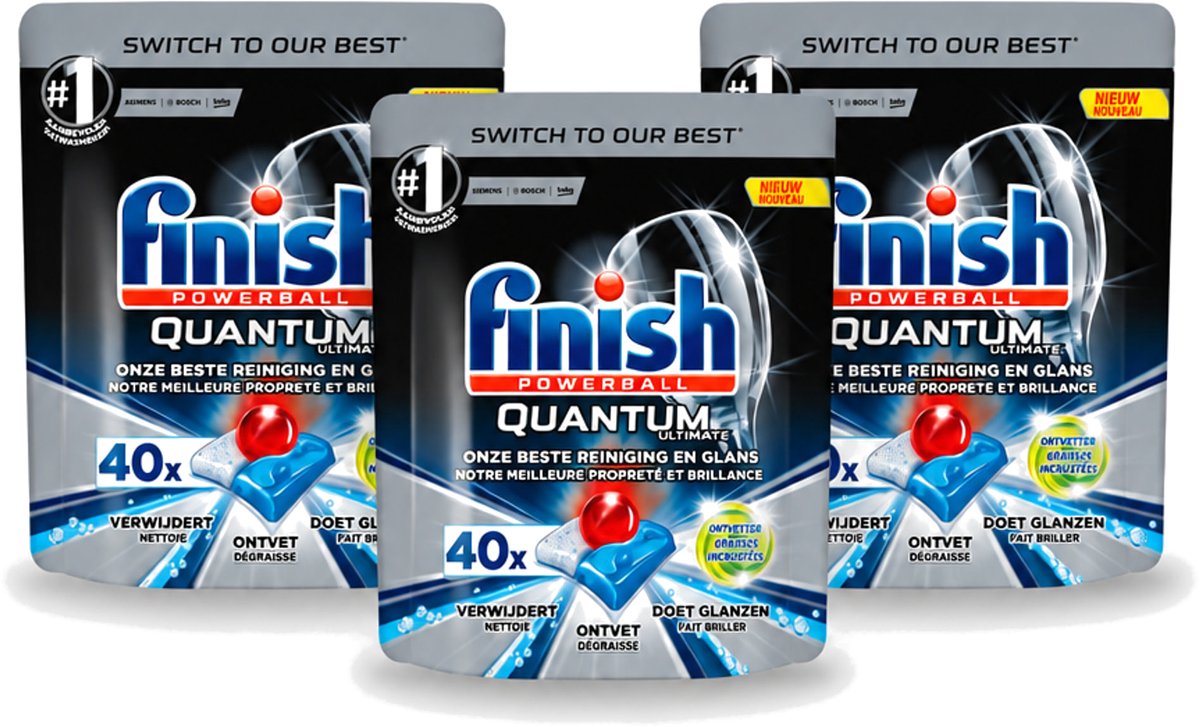 3 x Finish - Vaatwastabletten - Quantum Ultimate Ontvetter - 40 Capsules - Bulkverpakking - 3 stuks (8721643003624)