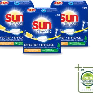 3 x Sun Classic - Vaatwastabletten - Voordeelverpakking - Citroen - 60 Tabletten - Grootverpakking - Vaatwastabletten - Citroengeur - Vaatwasser - Fosfaatvrije - Milieuvriendelijk (8721643027743)