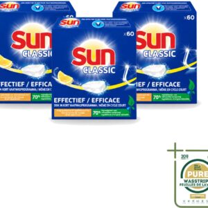 3 x Sun Classic - Vaatwastabletten - Voordeelverpakking - Citroen - 60 Tabletten - Vaatwastabletten - Citroengeur - Vaatwasser - Fosfaatvrije - Milieuvriendelijk (8721643049615)