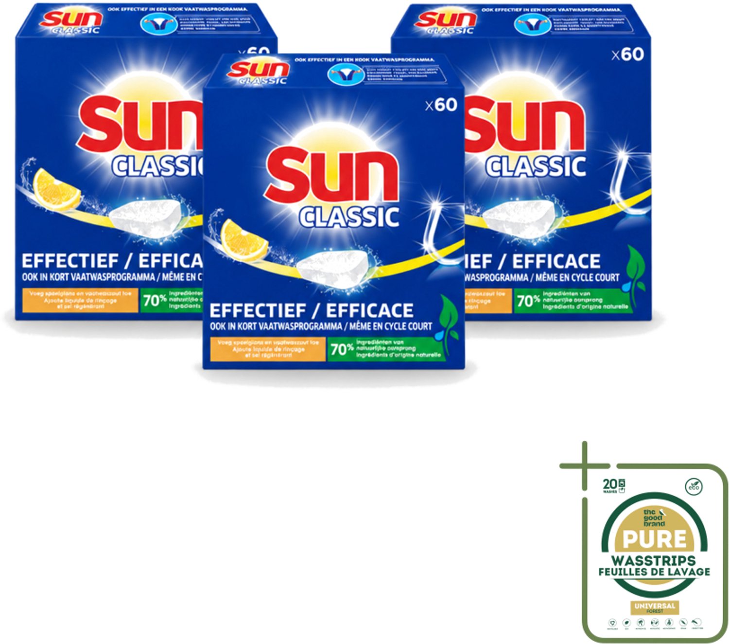3 x Sun Classic - Vaatwastabletten - Voordeelverpakking - Citroen - 60 Tabletten - Vaatwastabletten - Citroengeur - Vaatwasser - Fosfaatvrije - Milieuvriendelijk (8721643049615)