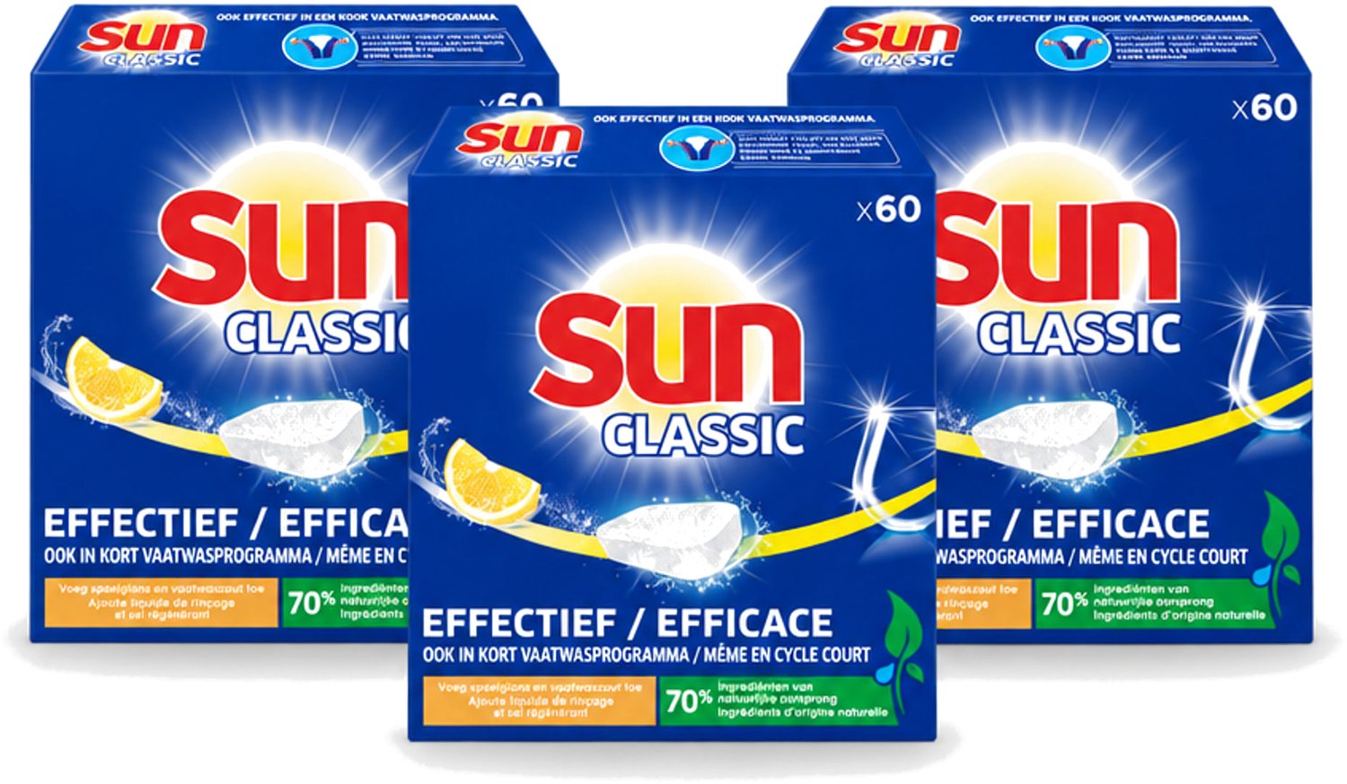 3 x Sun Classic - Vaatwastabletten - Voordeelverpakking - Citroen - 60 Tabletten - Voordeelverpakking - 3 stuks (8721643005871)