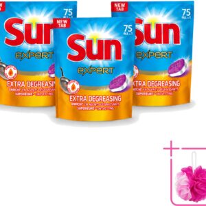 3 x Sun Expert - All-in-1 - Vaatwastabletten - Extra Ontvettend - 75 Tabletten - Bulkverpakking - Vaatwastabletten - Vaatwasmiddel (8721643071456)