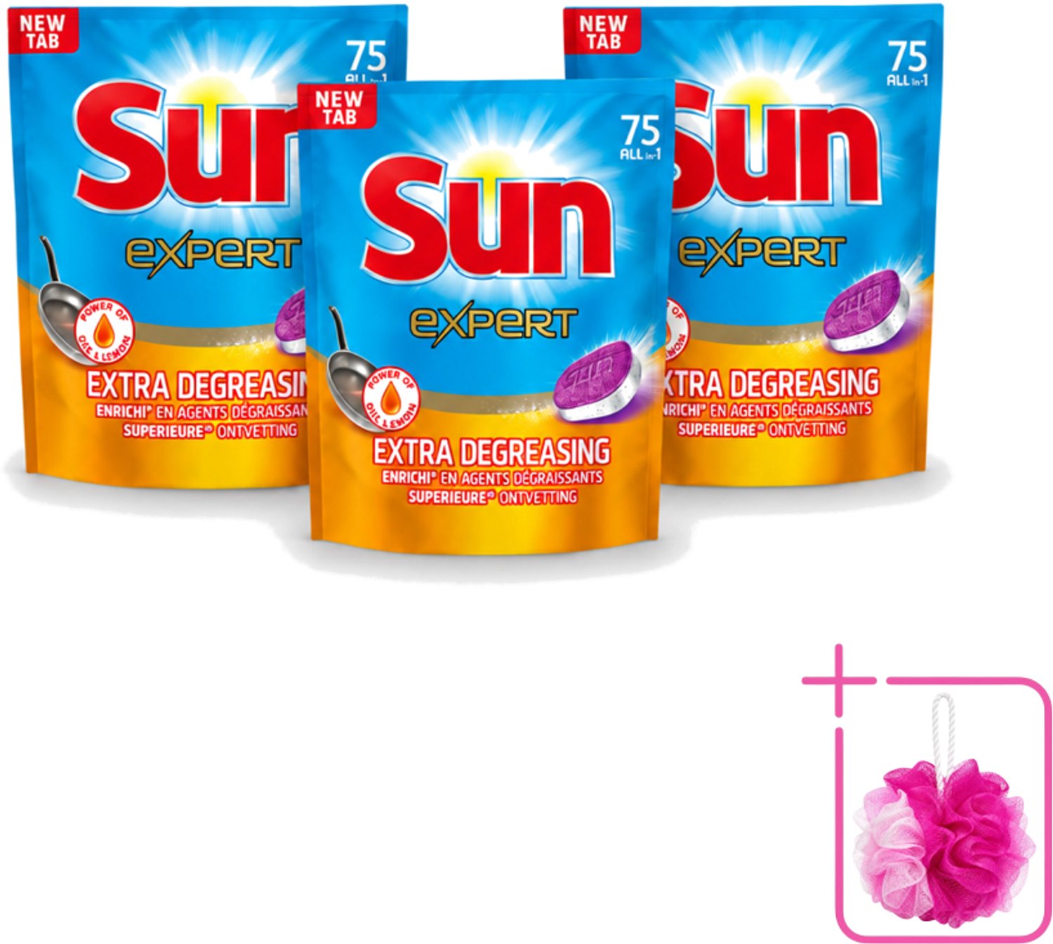 3 x Sun Expert - All-in-1 - Vaatwastabletten - Extra Ontvettend - 75 Tabletten - Bulkverpakking - Vaatwastabletten - Vaatwasmiddel (8721643071456)