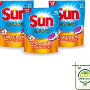 3 x Sun Expert - All-in-1 - Vaatwastabletten - Extra Ontvettend - 75 Tabletten - Grootverpakking - Vaatwastabletten - Vaatwasmiddel - Ontvetting - Vaatwasser - Vaat Reinigen (8721643027712)