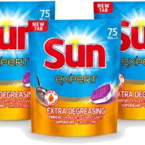 3 x Sun Expert - All-in-1 - Vaatwastabletten - Extra Ontvettend - 75 Tabletten - Voordeelverpakking - 3 stuks (8721643005840)