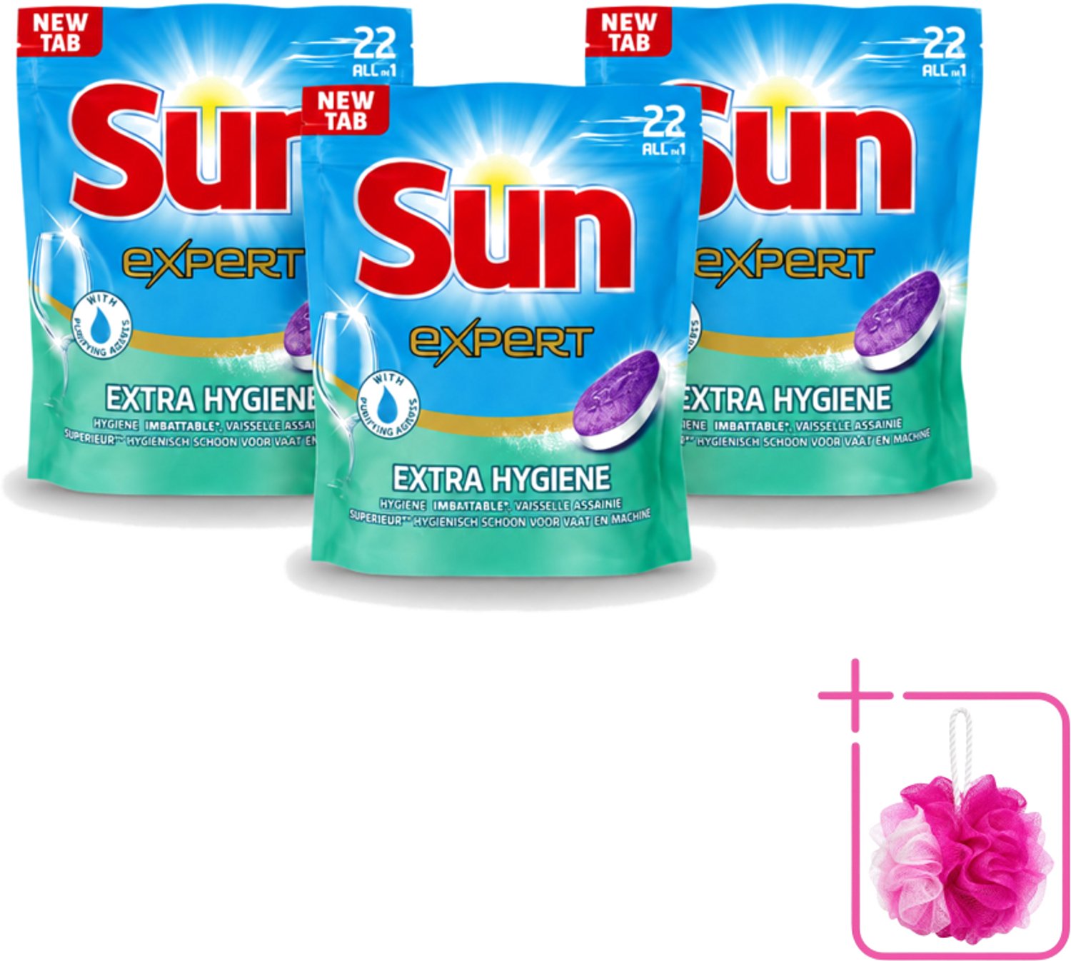 3 x Sun Expert - Extra Hygiëne - Vaatwastabletten - 22 Tabletten - Bulkverpakking - Vaatwastabletten - Hygiëne (8721643071500)
