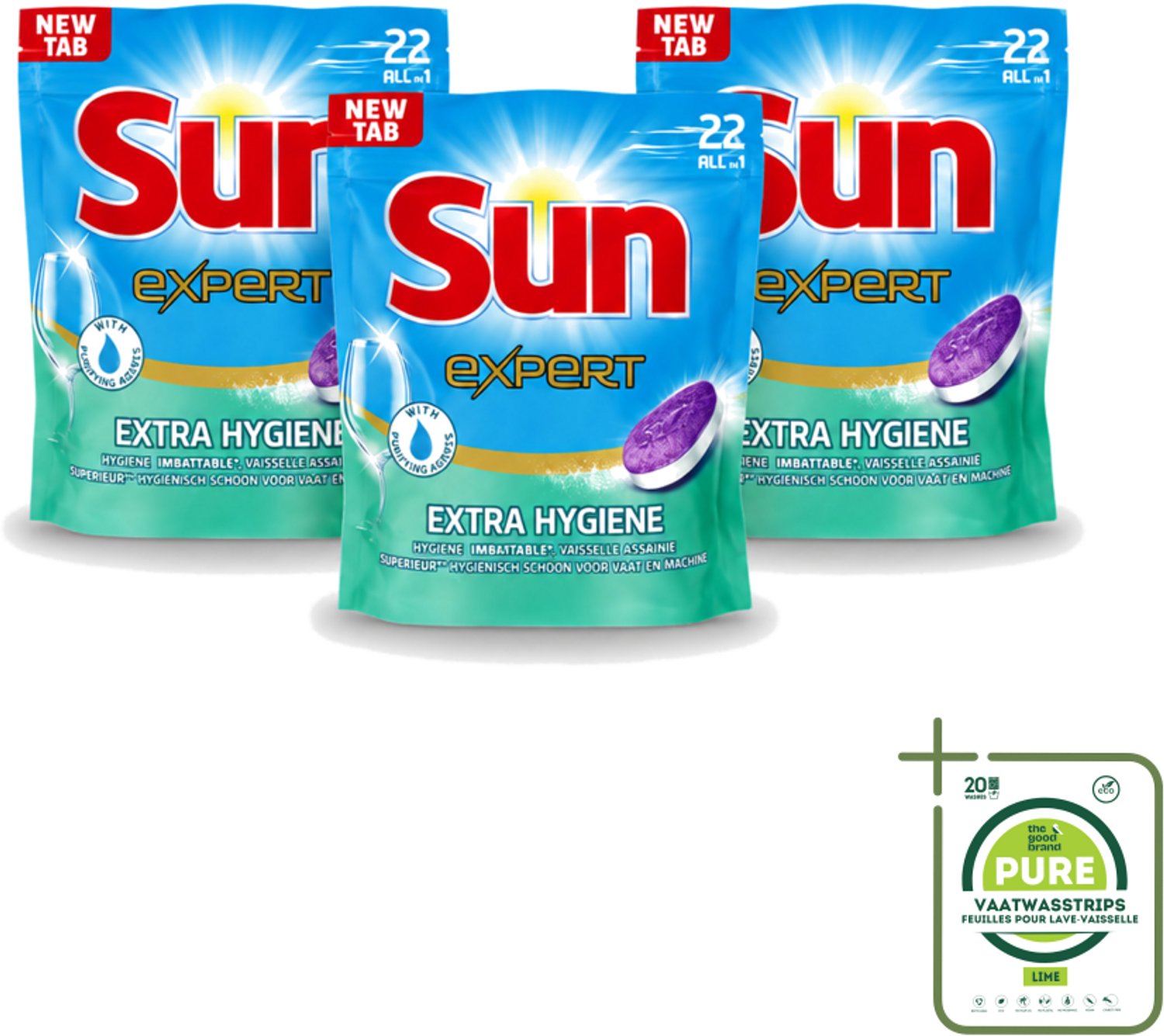 3 x Sun Expert - Extra Hygiëne - Vaatwastabletten - 22 Tabletten - Grootverpakking - Vaatwastabletten - Hygiëne - Vaatwasser - Reiniging - Kalk (8721643027767)