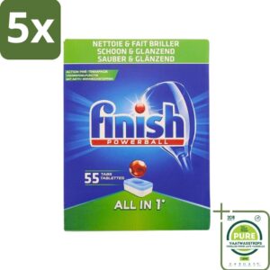 5 x Finish Powerball - All in 1 - Vaatwastabletten - Schoon & Glans - 55 Tabletten - Grootverpakking - Vaatwastabletten - Vaatwasser - Schoonmaak - Glans - Diepe Reiniging (8017551677683)