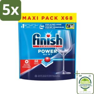 5 x Finish Powerball - Power All in 1 - Vaatwastabletten - Reiniging & Glans - 68 Tabletten - Grootverpakking - Vaatwastabletten - Vaatwasser - Diepe Reiniging - Glanzend Resultaat - Alles-in-één (8017551677331)