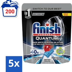 5 x Finish Powerball - Quantum Ultimate - Vaatwastabletten - Ontvetter - 40 Tabletten - Vaatwasmiddel - Vaatwastablet - Ontvetter - Vaatwasser - Vetverwijdering (8721418076334)