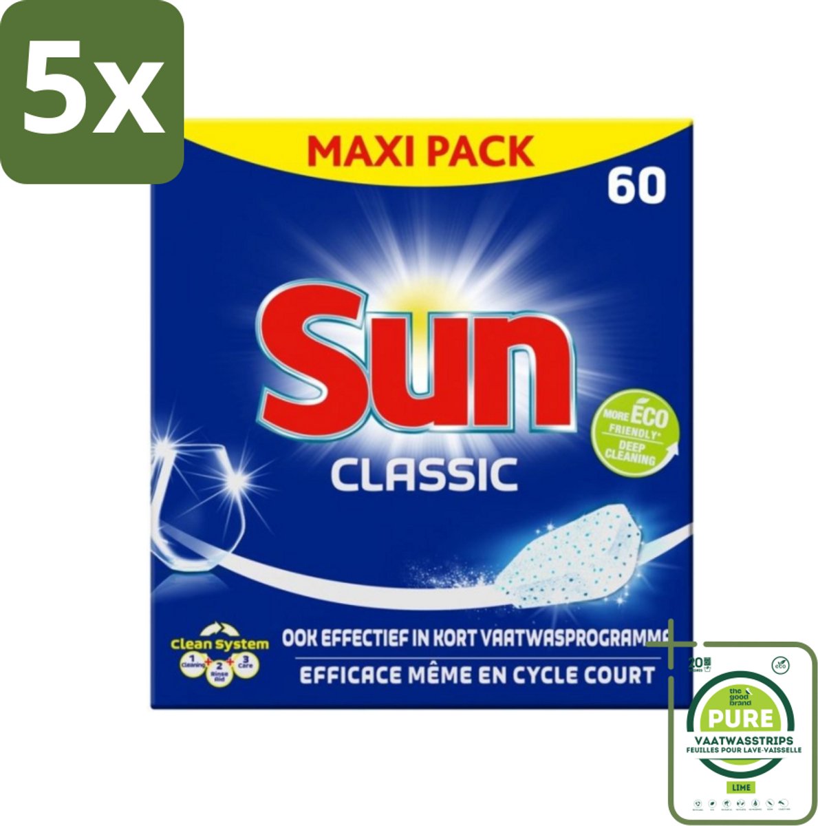 5 x Sun Classic - Vaatwastabletten - Eco - Voordeelverpakking - 60 Tabletten - Grootverpakking - Vaatwastabletten - Vaatwasser - Vaatreiniger - Eco-vriendelijk - Vaatwasmiddel (8017551683806)