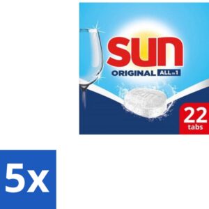 5 x Sun - Vaatwastabletten - All-in-1 Original - 22 tabletten - Vaatwastabletten - Vaatwassen - Reiniging - Glans - Spoelglans (8721418728196)
