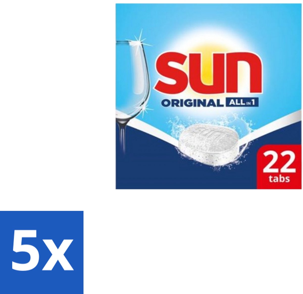 5 x Sun - Vaatwastabletten - All-in-1 Original - 22 tabletten - Vaatwastabletten - Vaatwassen - Reiniging - Glans - Spoelglans (8721418728196)