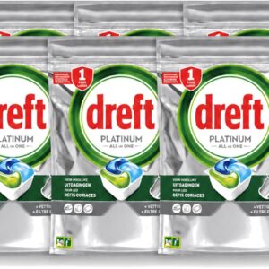 6 x Dreft - Vaatwastabletten - Platinum All-in-One Original - 59 Tabletten - Voordeelverpakking - 6 stuks (8721643091553)